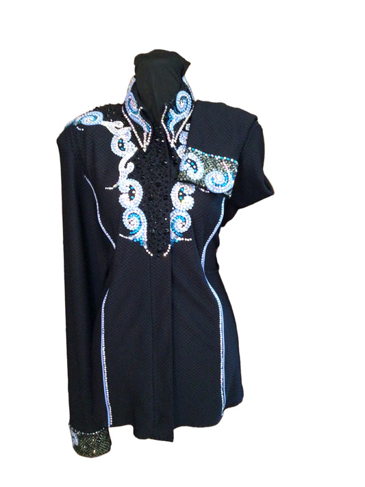Large Black Textured Stretch Lycra with White and Black Shoulder Details