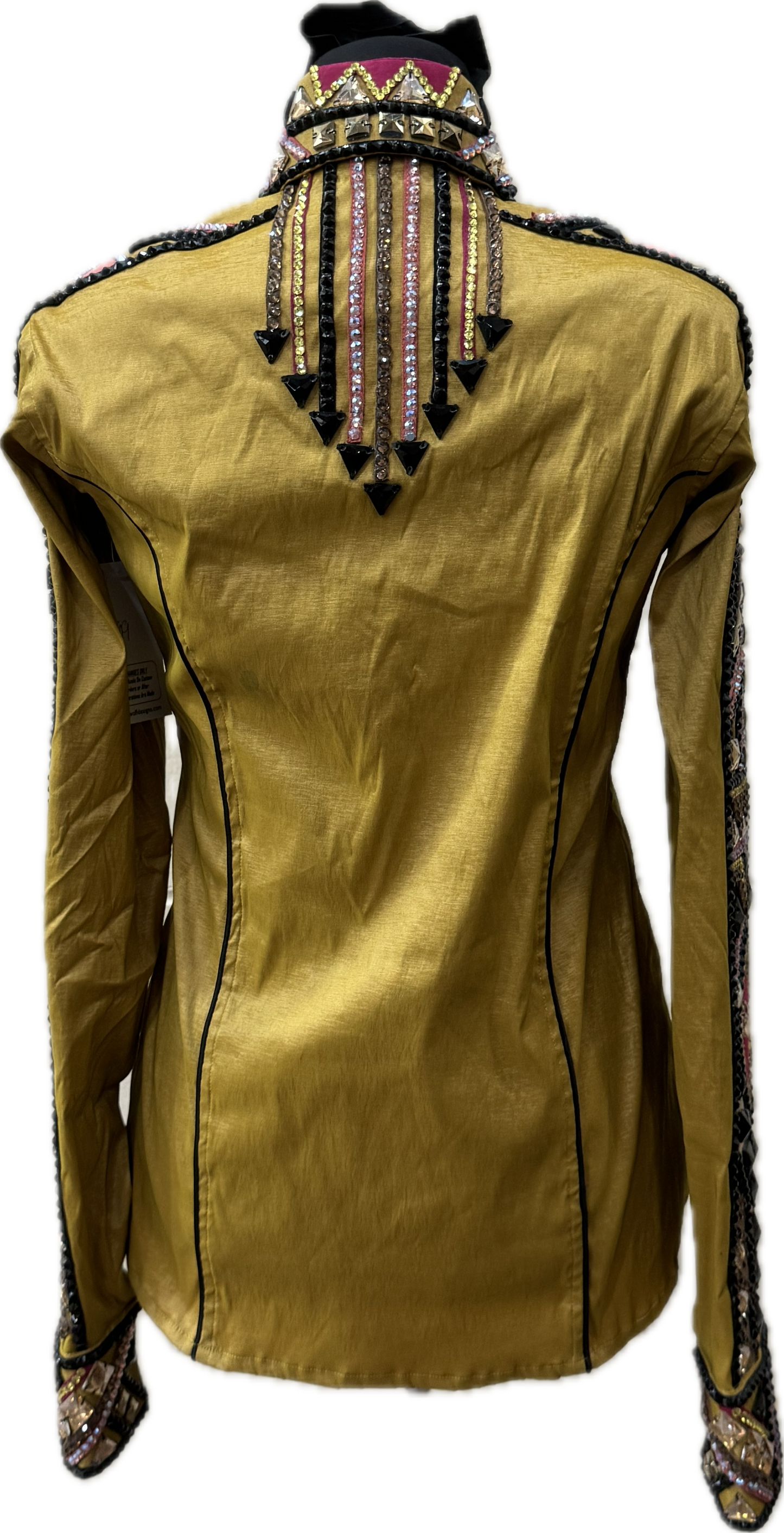 Small Mustard Stretch Taffeta with Black, Pink, Yellow and Chocolate Brown Accents