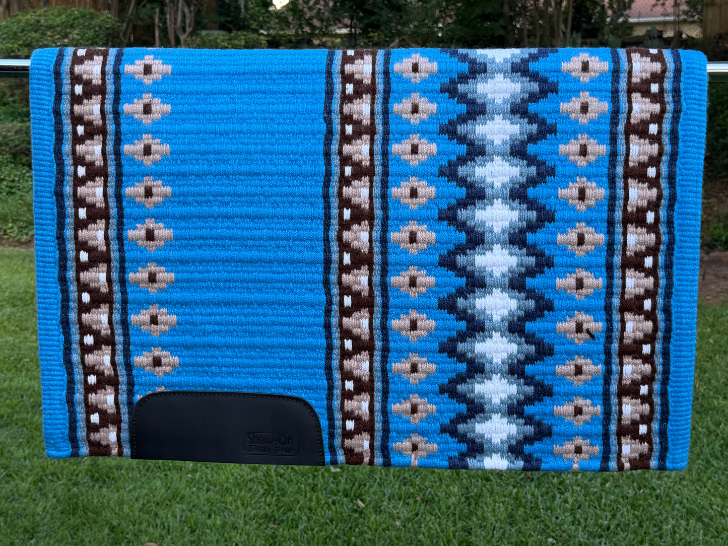 B542 Oversized Saddle Blanket Bright Blue, Slate Blue, Light Blue, Silver Rose, Chocolate