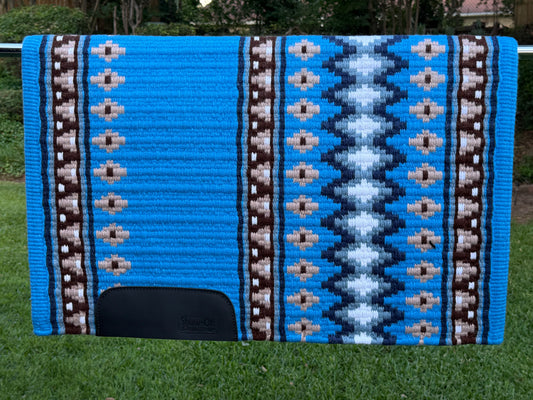 B542 Oversized Saddle Blanket Bright Blue, Slate Blue, Light Blue, Silver Rose, Chocolate