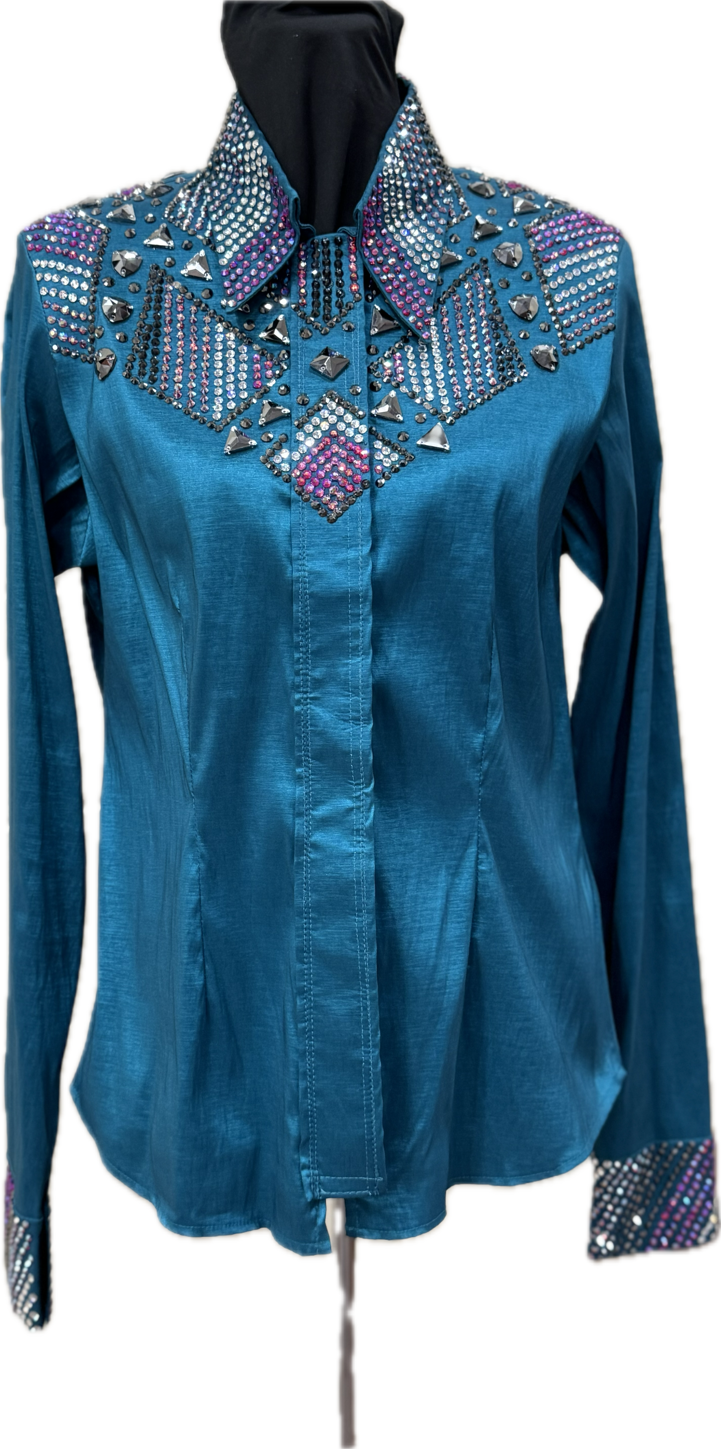 Size Medium Dark Teal Strech Taffeta with Gun metal and Siam AB Crystal Design