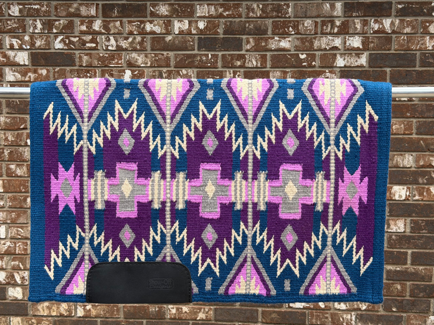 a116 Ranch Oversized Saddle Blanket Cadet Blue, Plum, Sweet Pea, Cream, Grey