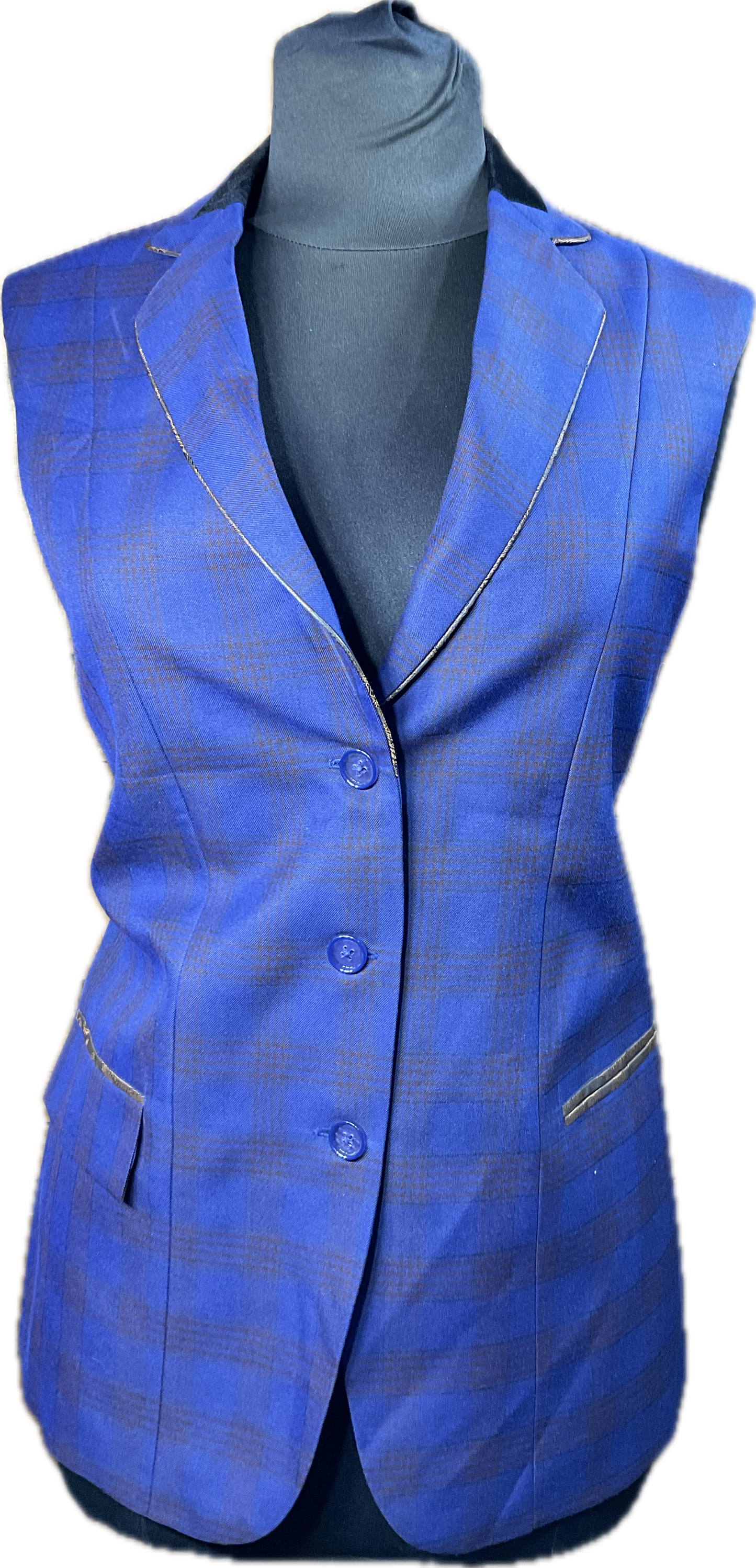 *40 Bust* Blue plaid with bronze and velvet trims