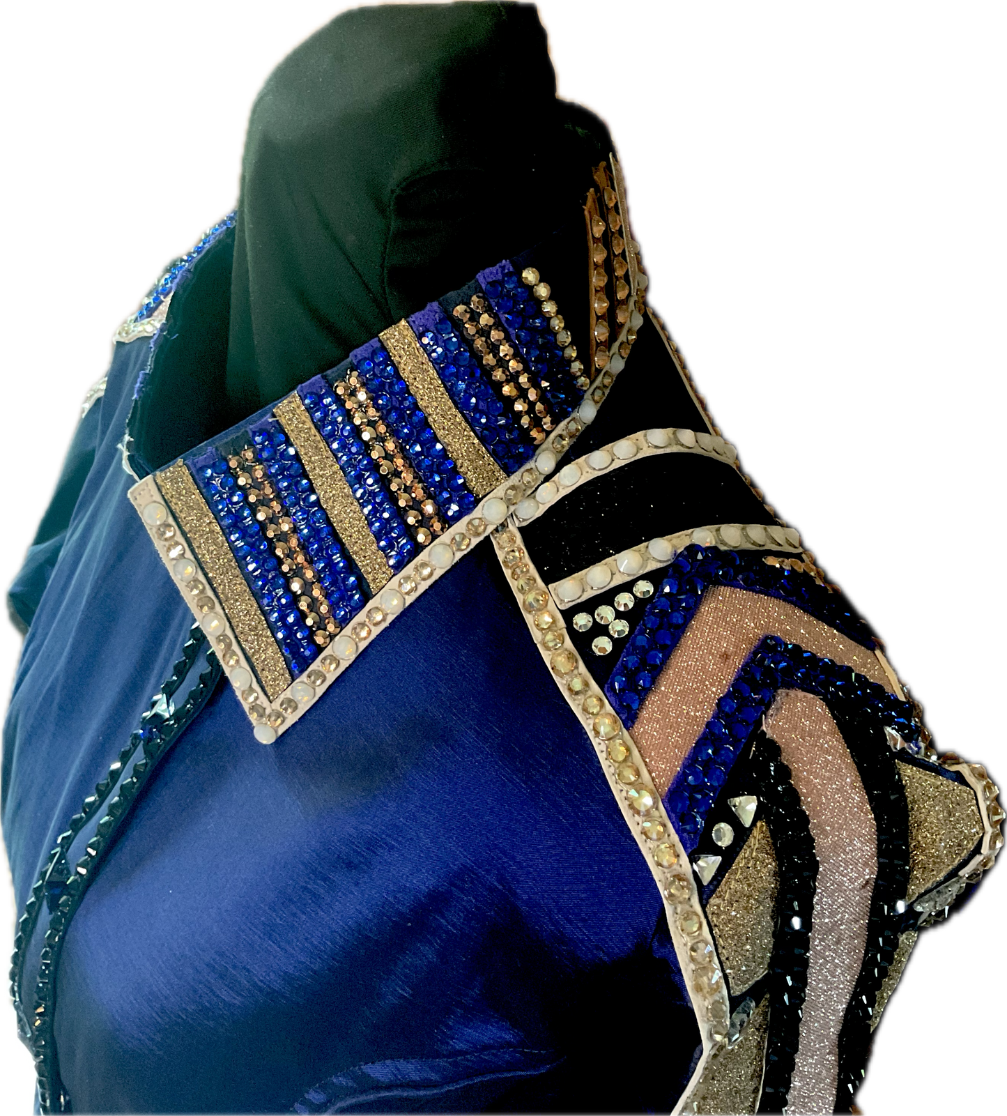 XL Day Shirt Royal Blue stretch taffeta with Gold, Rose Gold, and Black