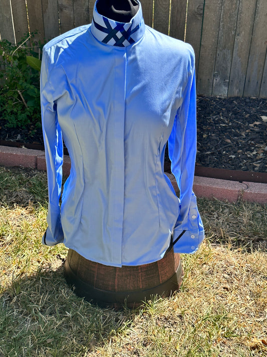 #Q29 English Shirt Size 36 Soft blue and navy trims