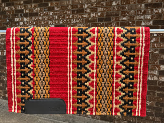 B622 Oversized Saddle Blanket Dark Red, Raw Umber, Indian Tan, Cream, Black, Gold