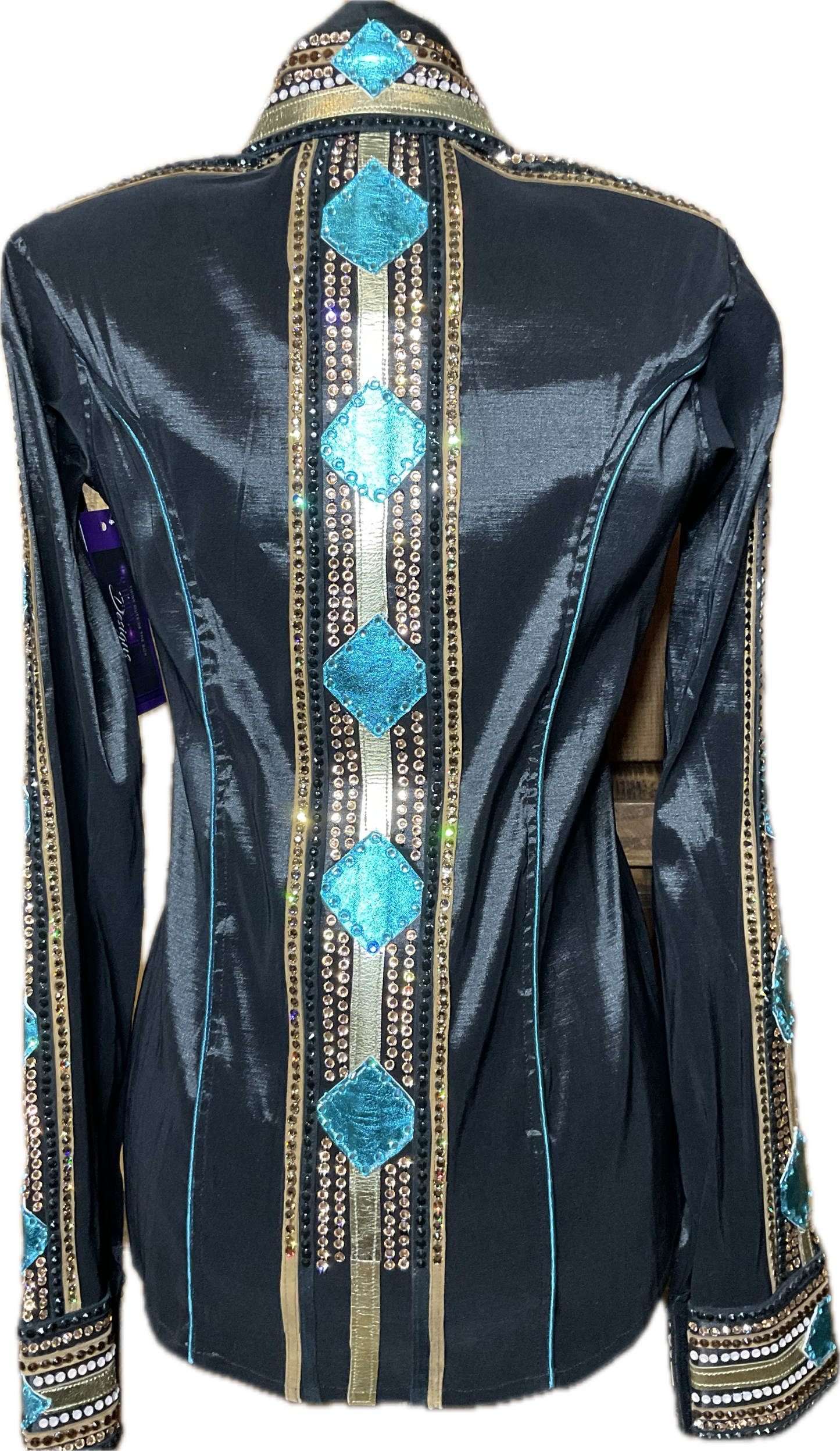 Small Stretch Taffeta Black with Gold, and Turquoise Accents