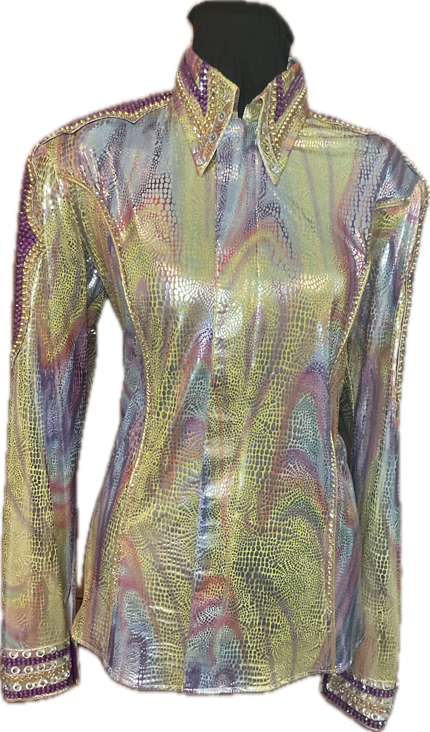 Size Large Multicolor Day Shirt with Purple and Gold Details