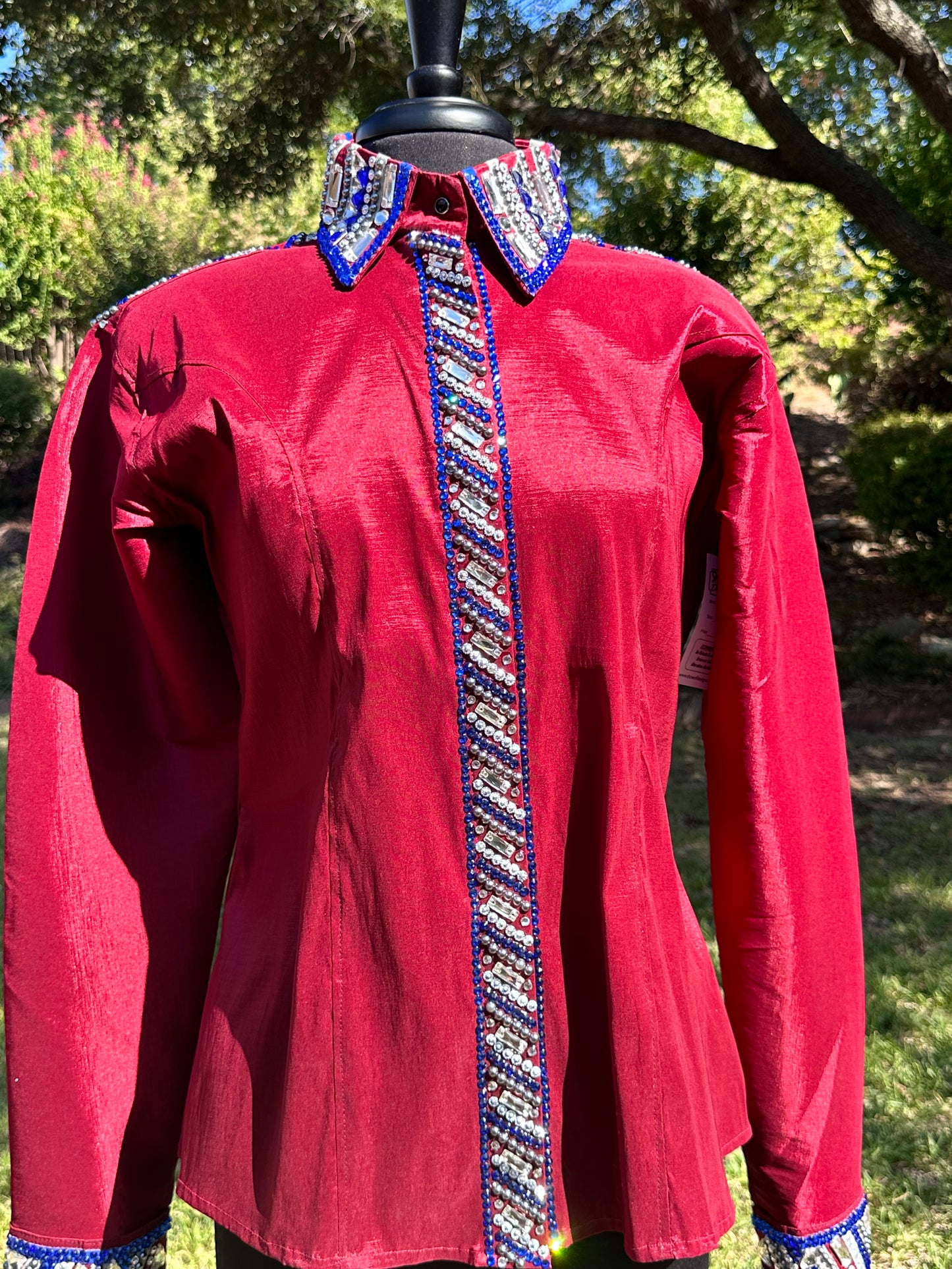 Extra Large day shirt burgundy hidden zipper stretch taffeta burgundy and dark blue