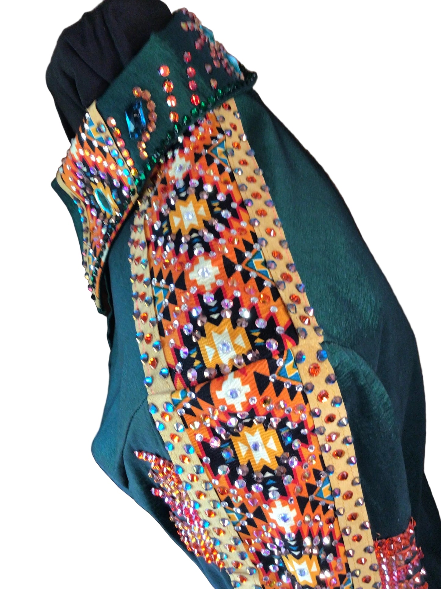 Medium Hunter Green Stretch Taffeta with Aztec Shoulder and Sleeves