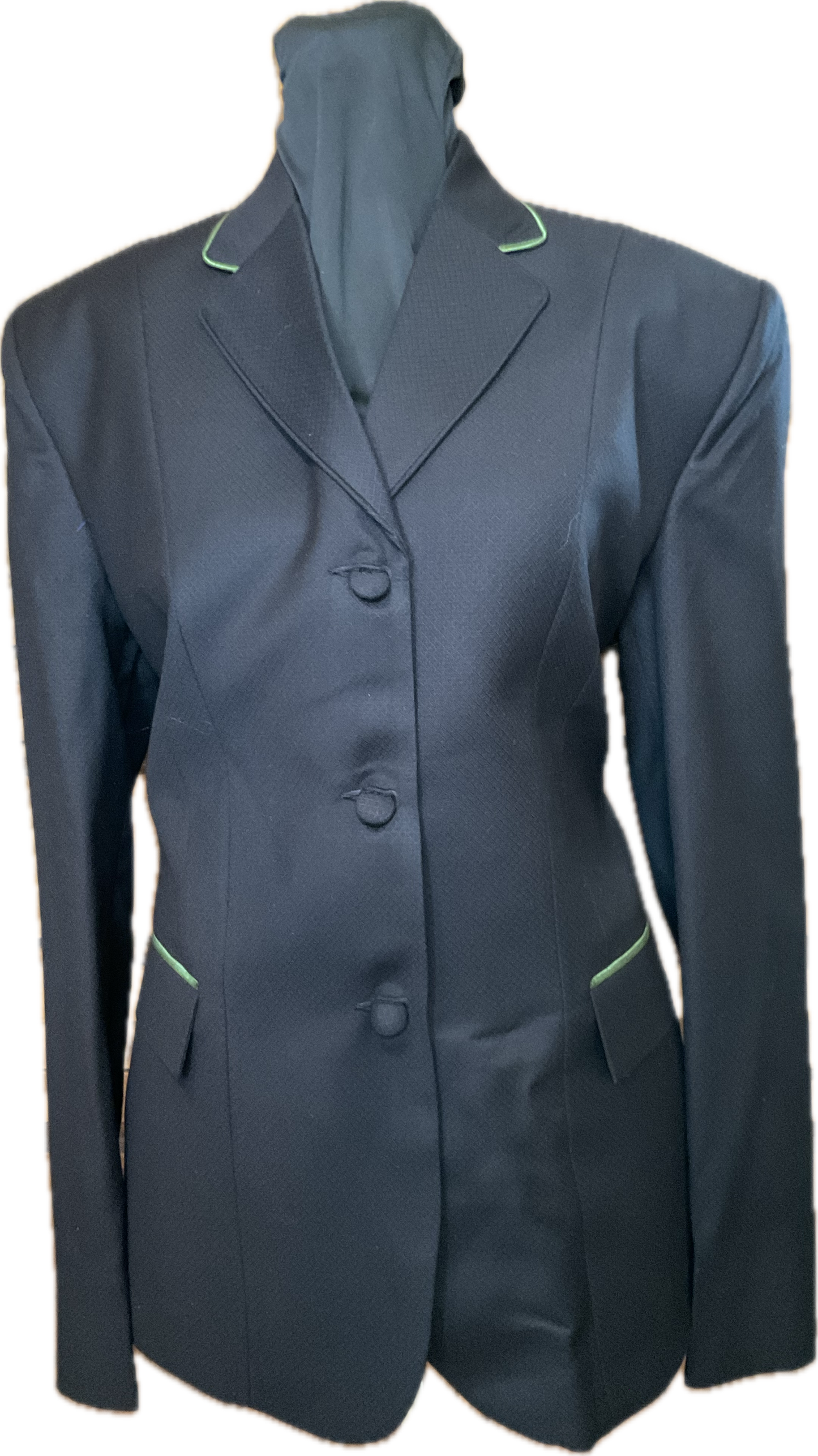 *38 Bust* black with Matching Velvet Collar and Green Piping