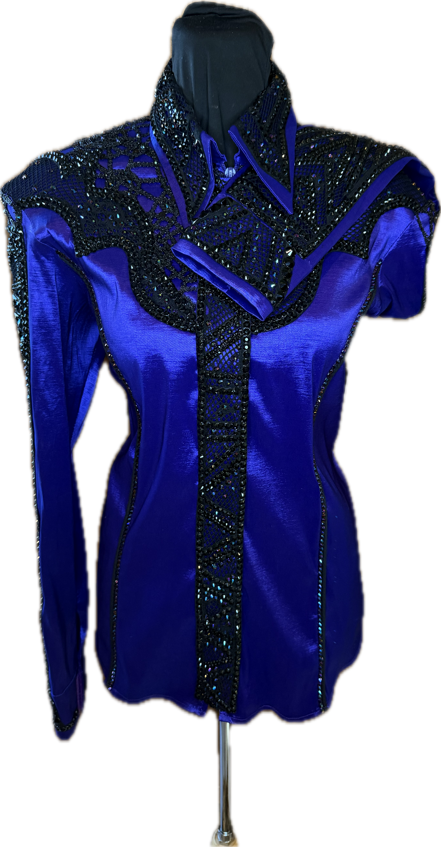 Size Large Purple Stretch Taffeta With Black Retro Design