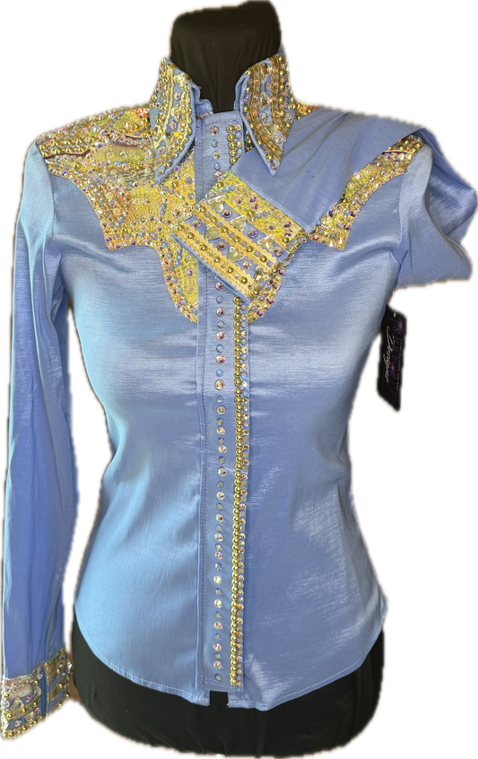 XS Periwinkle Stretch Taffeta with Bright Retro Design