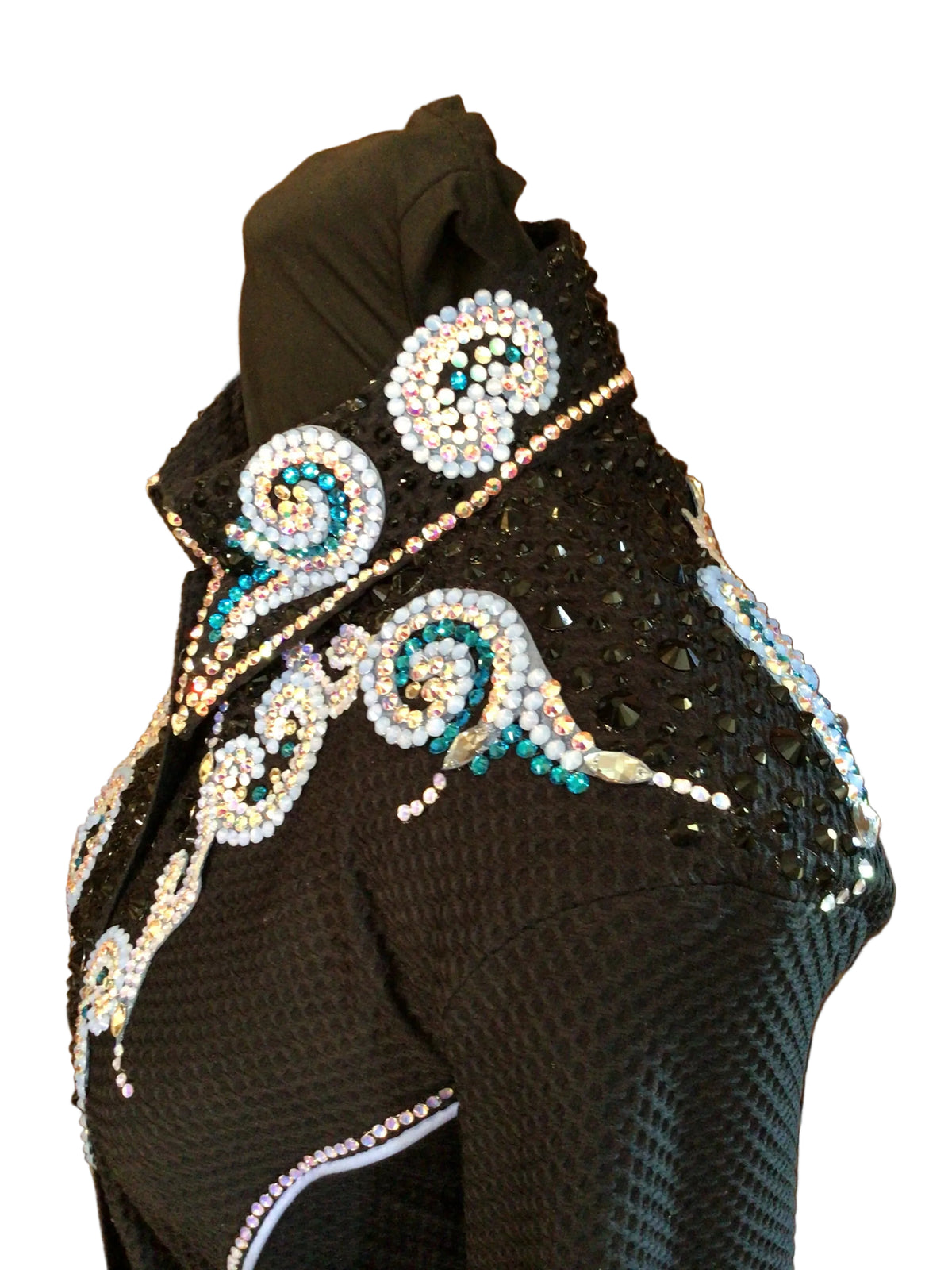 Large Black Textured Stretch Lycra with White and Black Shoulder Details