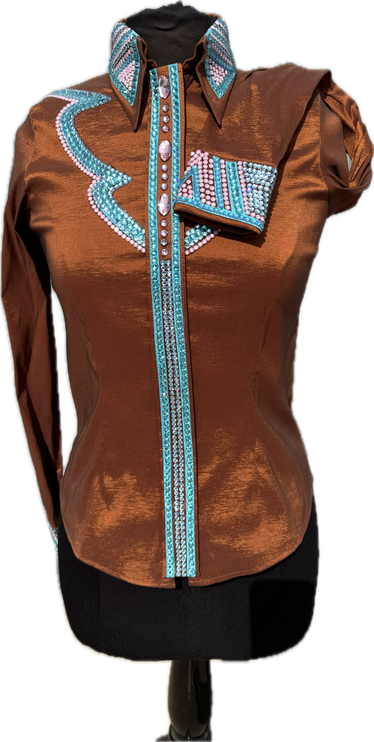 Extra Small Rust Stretch Taffeta Aqua and Pink