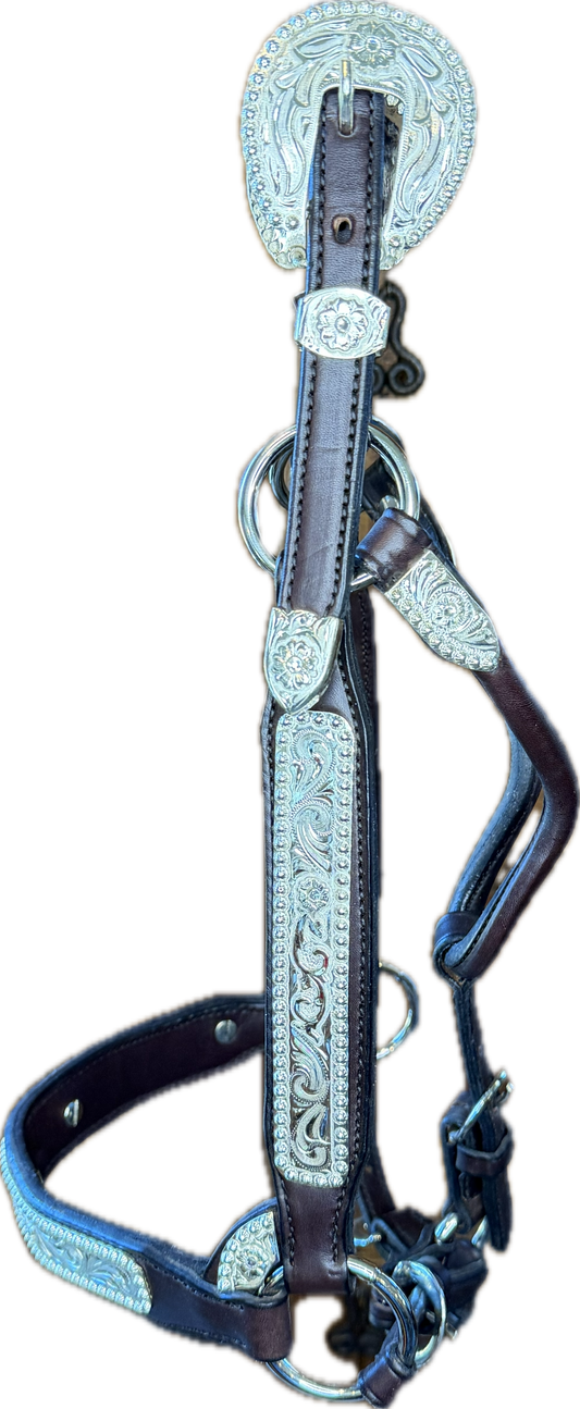 Horse sized show halter with clear stones Round Buckle