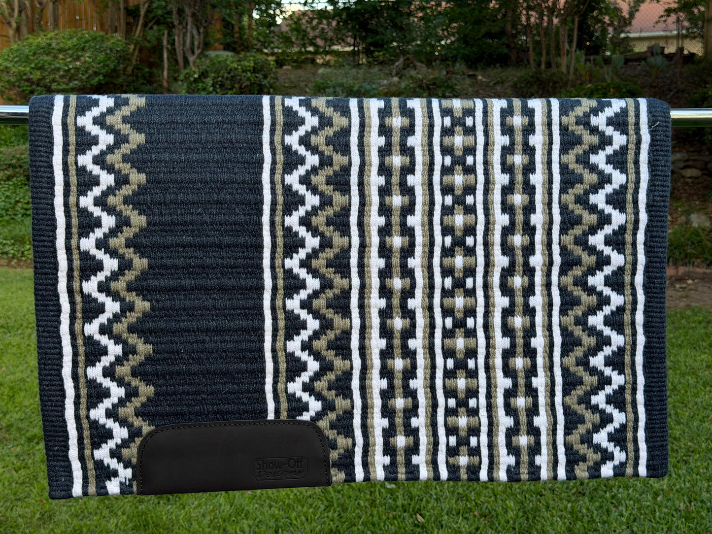 B537 Oversized Saddle Blanket Navy Blue, White, Grey
