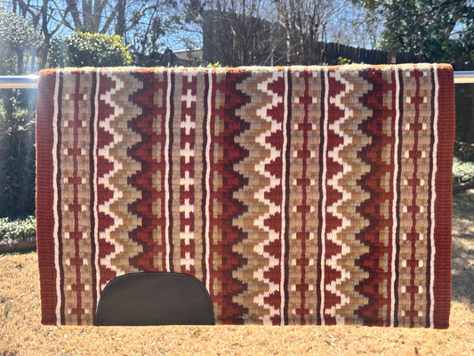 B130 Oversized Saddle Blanket rust, white, chocolate brown, indian tan, sheep skin