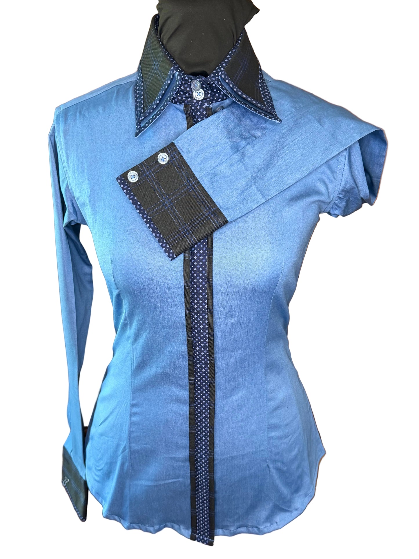Youth Western Stretch Cotton Shirt **Hidden Zipper** Denim Blue