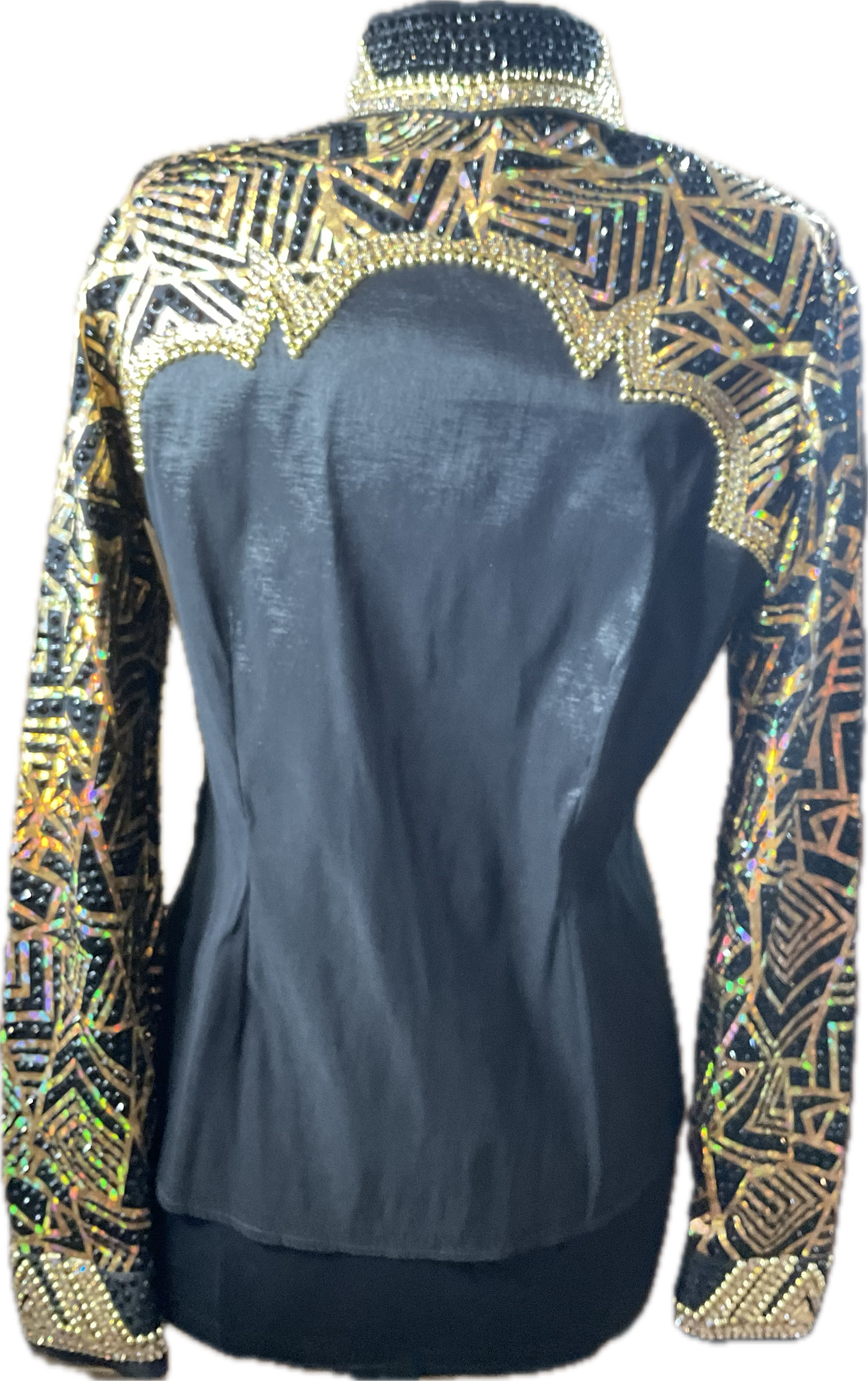 Size Large black stretch taffeta with gold retro design GORGEOUS!