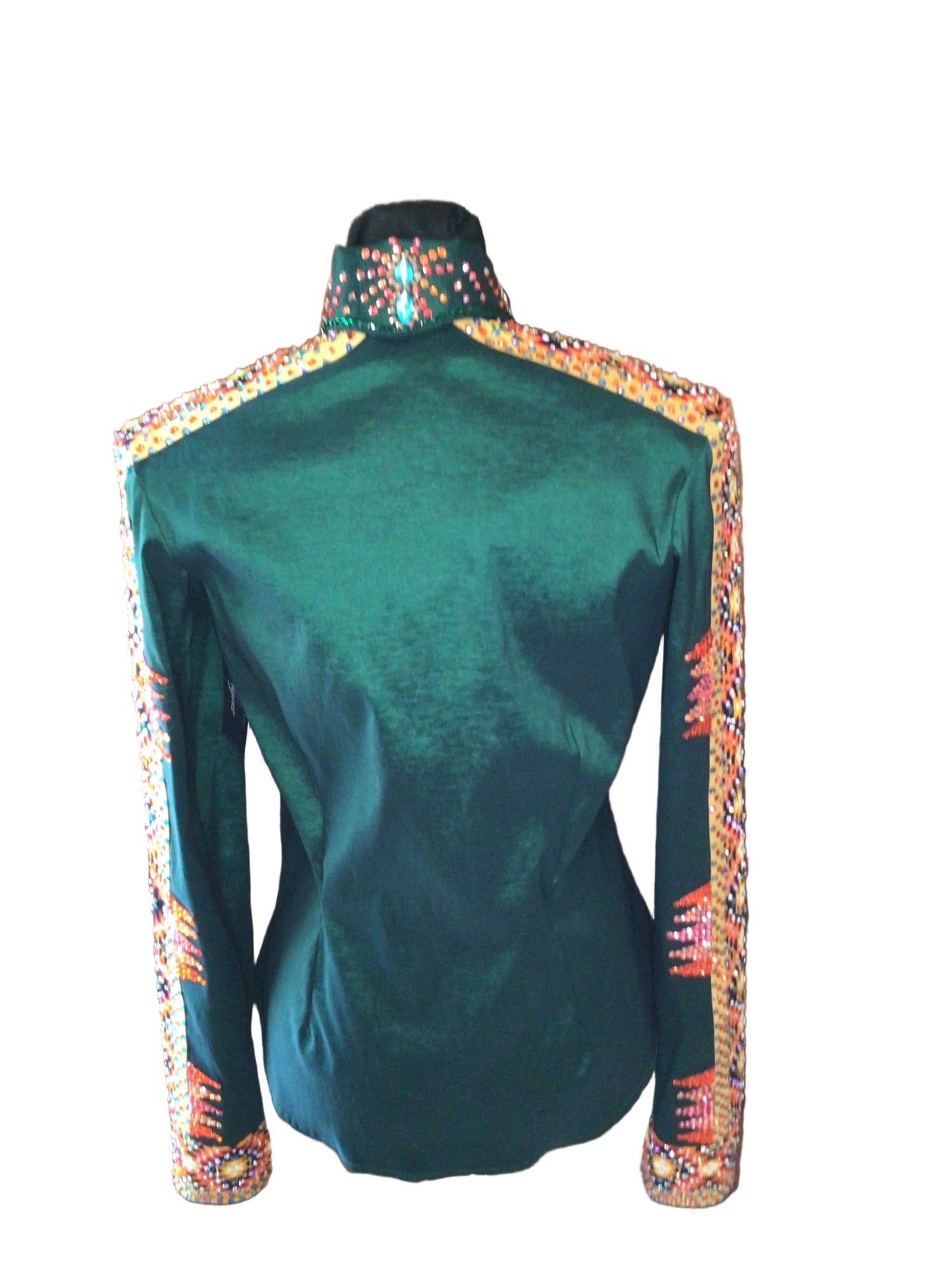 Medium Hunter Green Stretch Taffeta with Aztec Shoulder and Sleeves