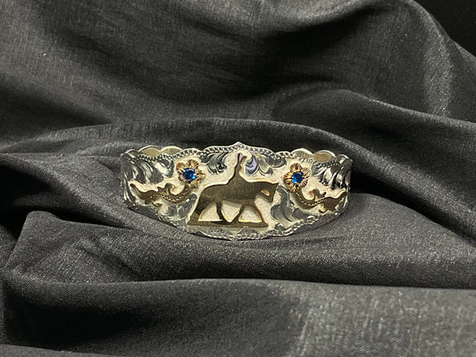 Silver By Wanda Bracelet Cuff #BIEB English horse with sapphire CZ stones in floral design