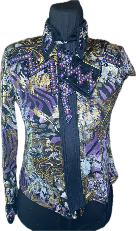 Youth Stretch Lycra Day Shirt Purple and Gold Size 14