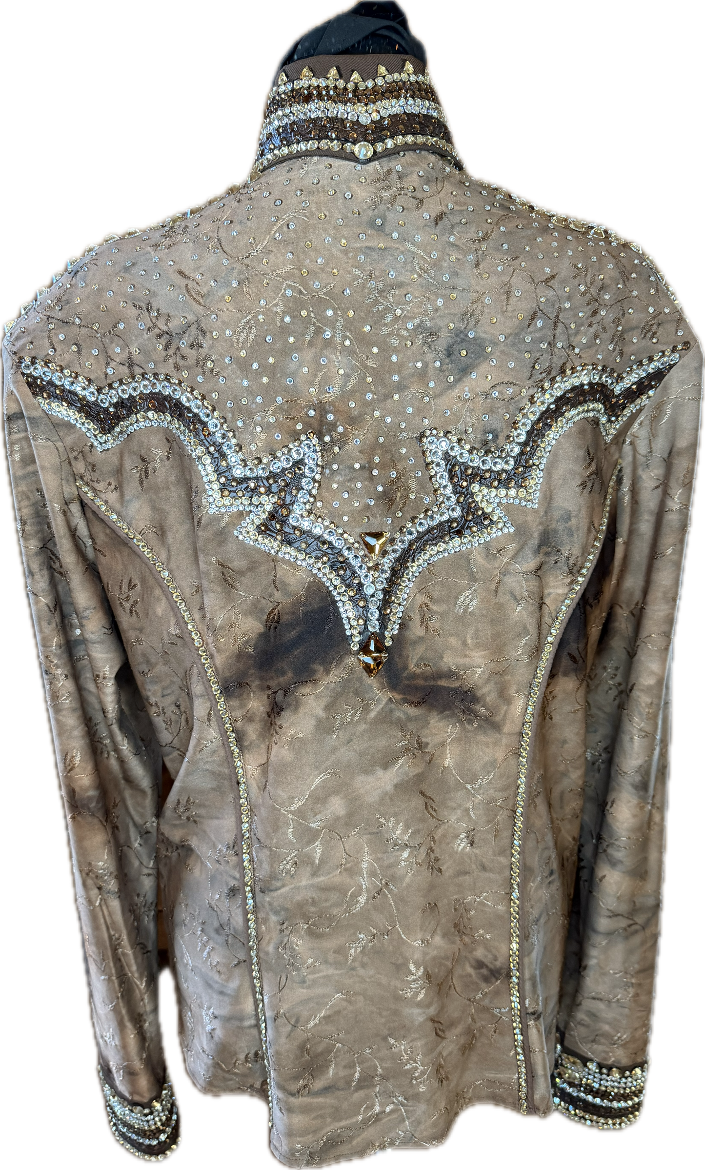 Size Large Brown Printed Lycra Day Shirt with Gold Retro Design