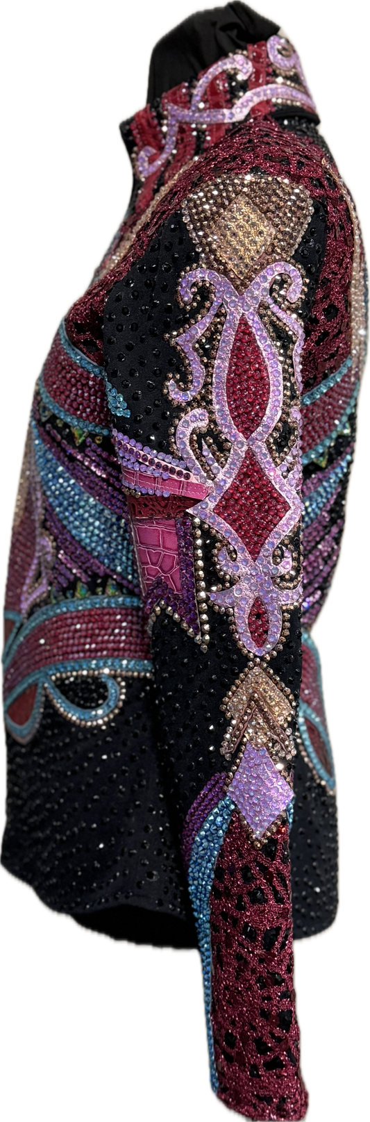 Extra Small Black Showmanship Jacket with Burgundy, Pink and Blues