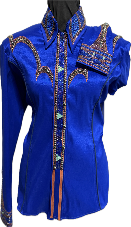 Size Large Royal Blue Stretch Taffeta With Retro Design