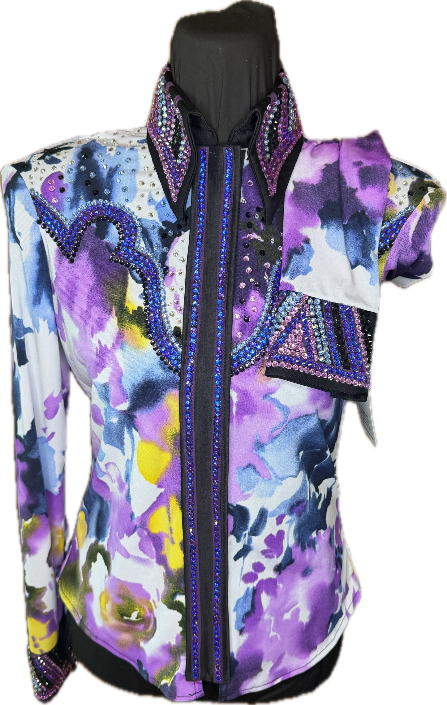 Extra Small day shirt. Stretch Lycra Purple Floral Retro Design