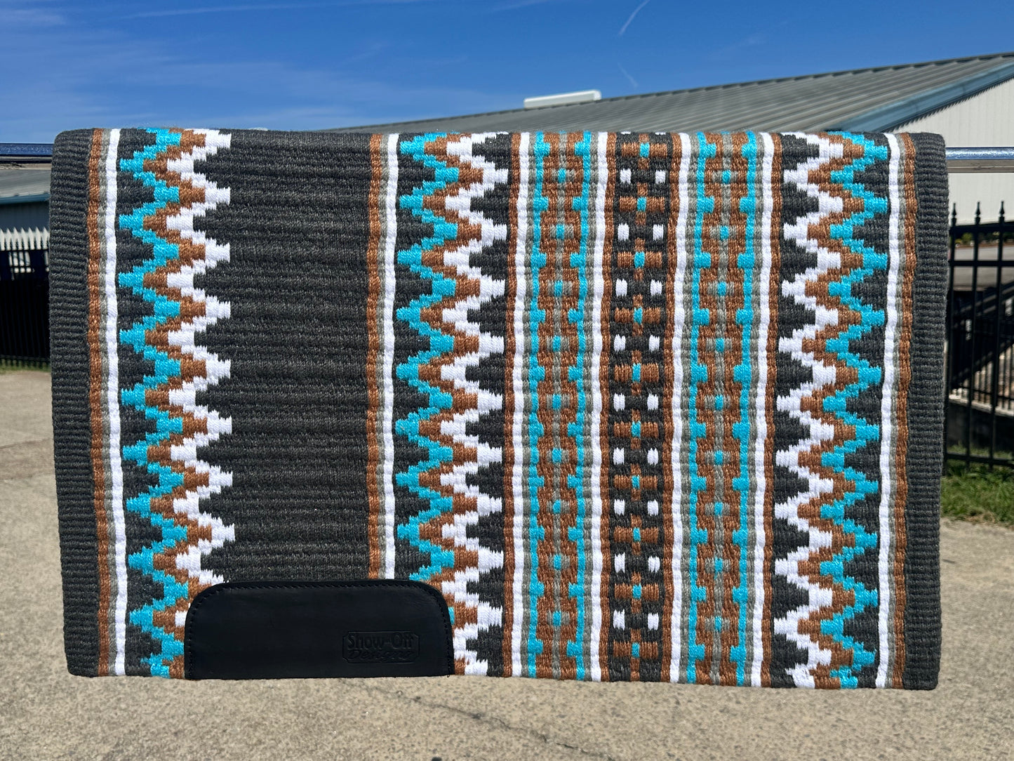 B410 Oversized Saddle Blanket Charcoal, Ash, White, Raw Umber, Aqua