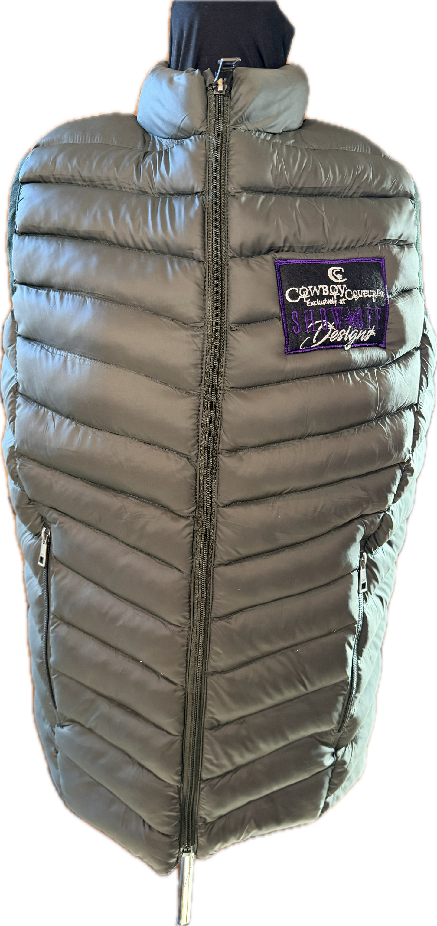 Men's Columbia Taupe Cowboy Couture Puff Embroidered Vest. Zip up front.
