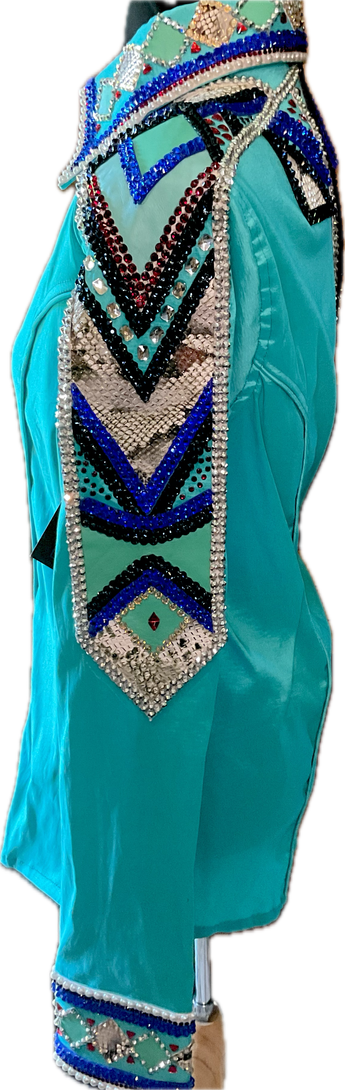 XL Day Shirt Aqua Taffeta with Silver, Metallic, Black and Blue
