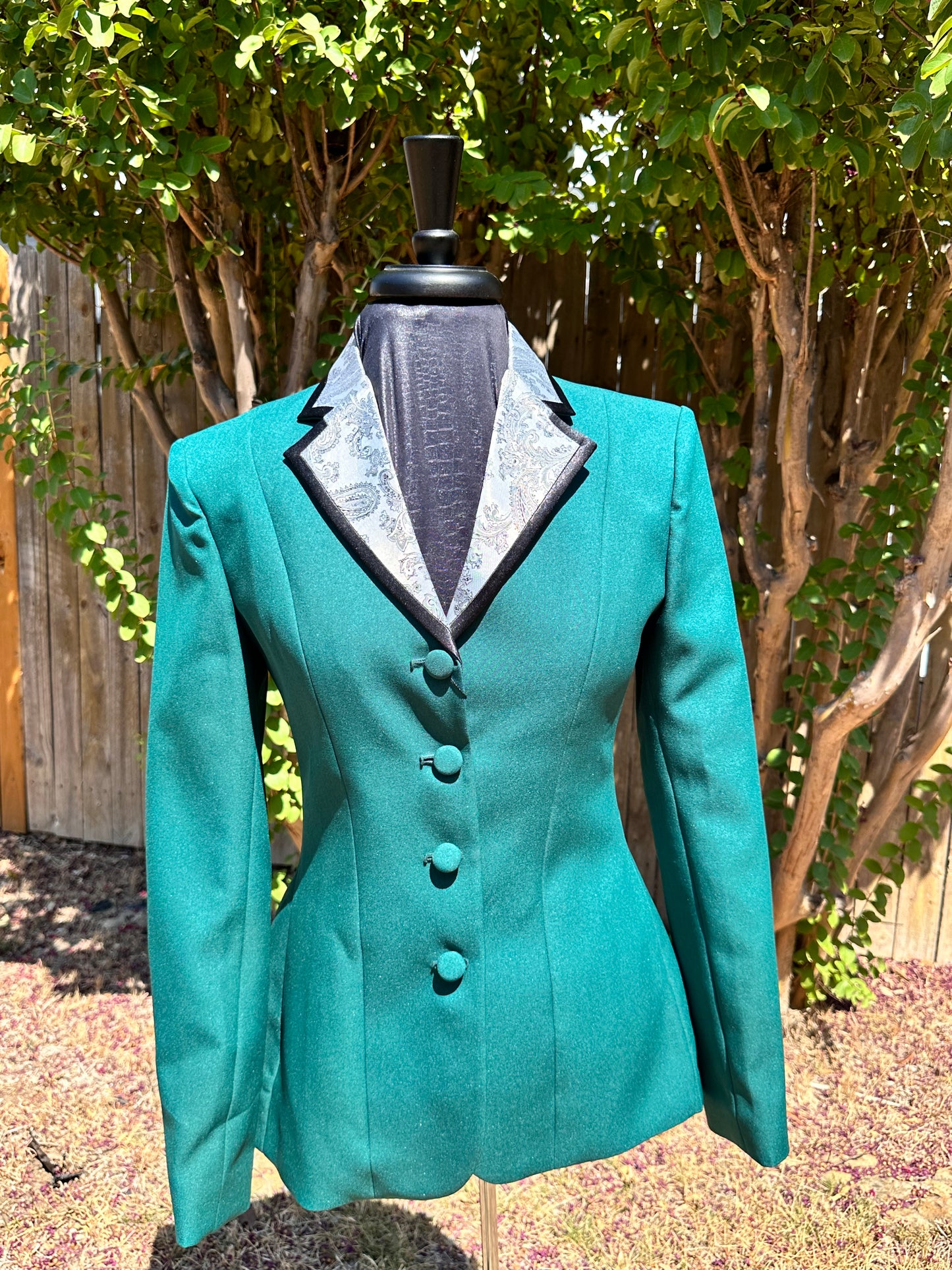 #SLDGRN Size 12 Showmanship Halter Suit Hunter Green silver/black trims