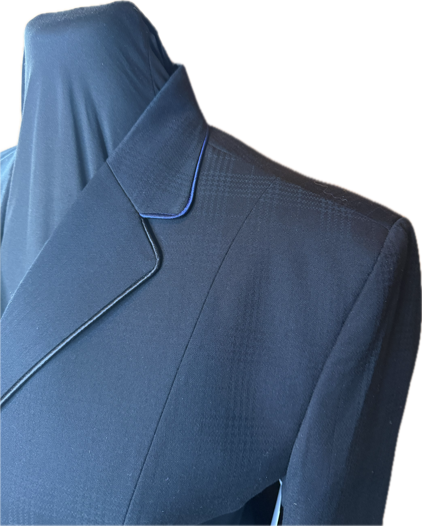 *36 Bust* Black Plaid with Dark Navy Piping