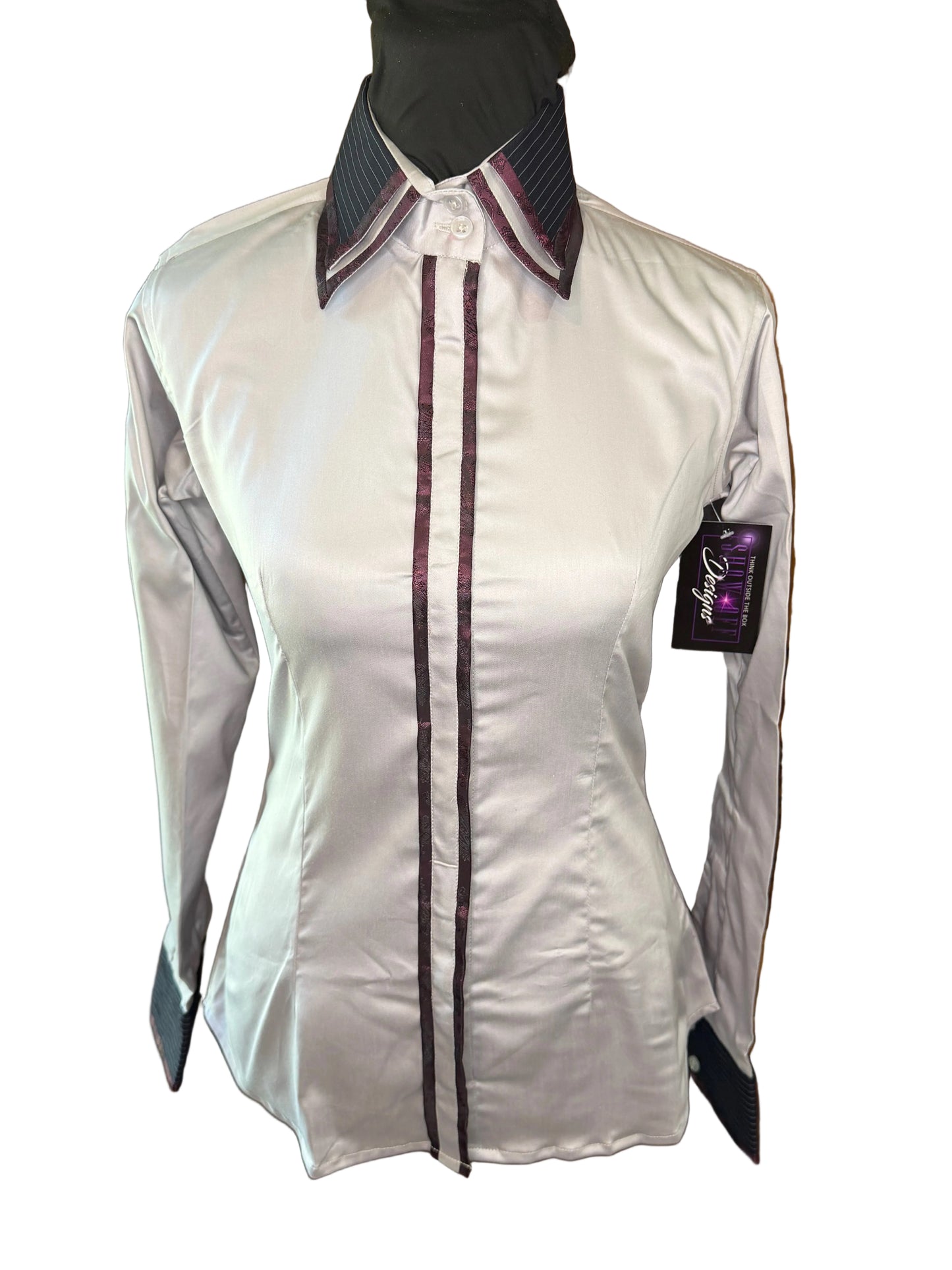 Youth Western Stretch Cotton Shirt **Hidden Zipper** Light Grey/Burgundy
