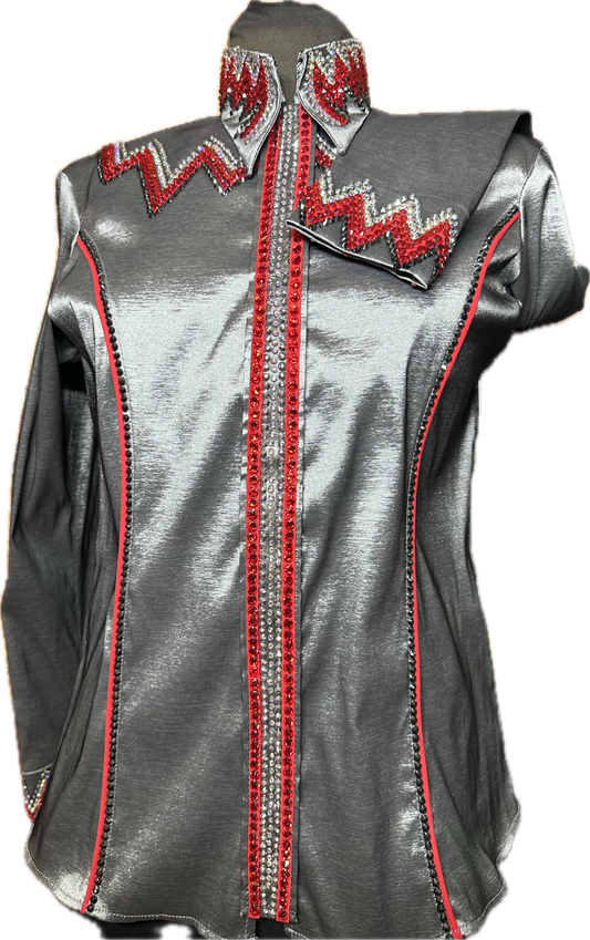 Size Large Charcoal Stretch Taffeta with Red and Jet Hematite