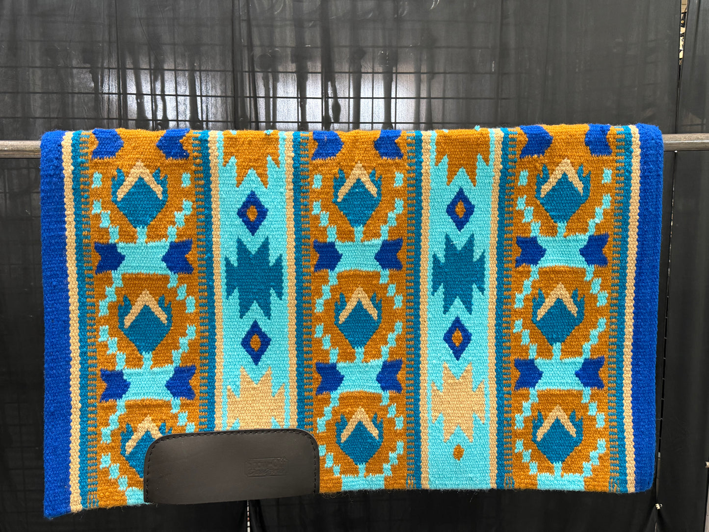 a108 Ranch Oversized Saddle Blanket Royal Blue, Sheep Skin, Raw umber, Show Turquoise, Aqua