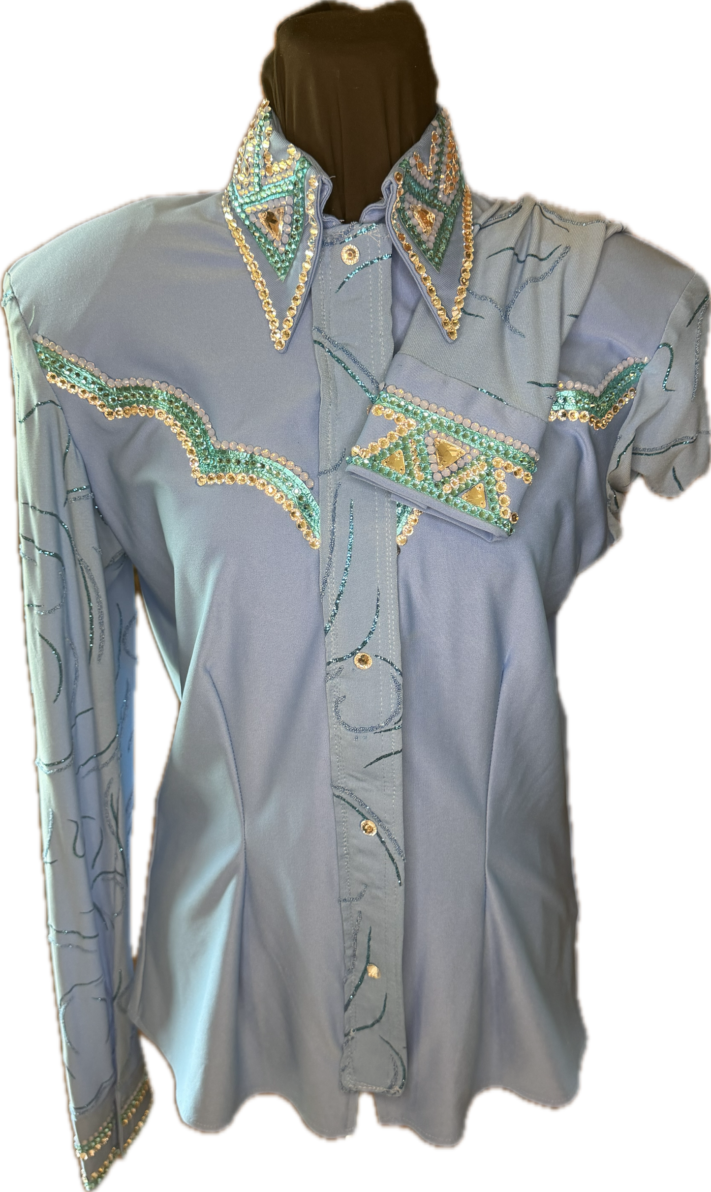 Medium Light Blue Stretch Lycra with Turquoise Retro Design