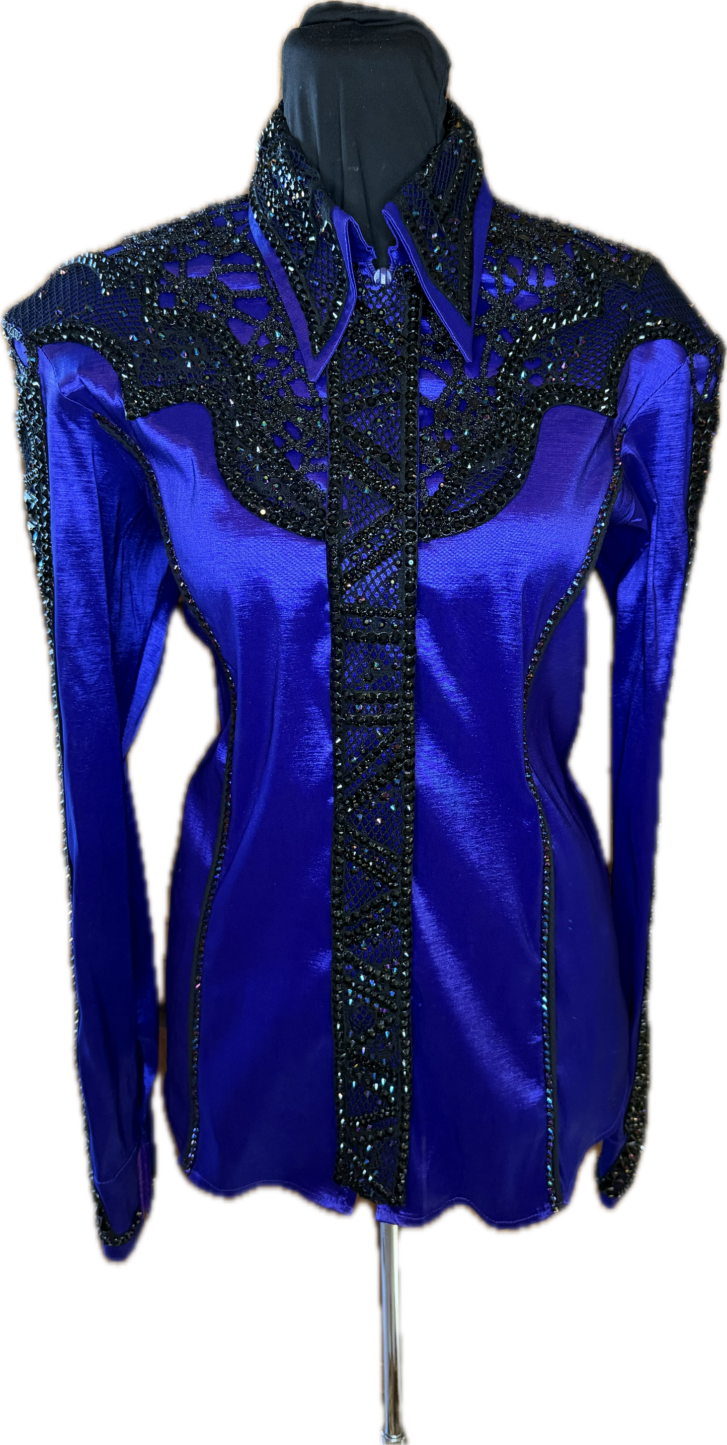 Size Large Purple Stretch Taffeta With Black Retro Design