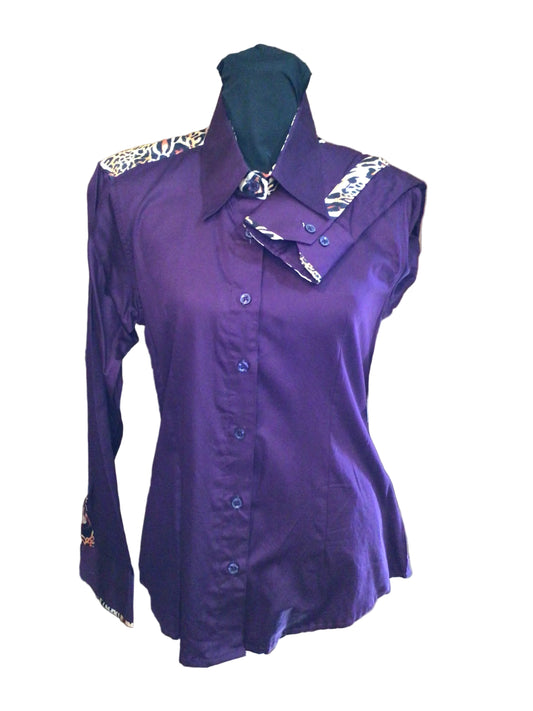Small Purple Cotton Day Shirt with Leopard Details