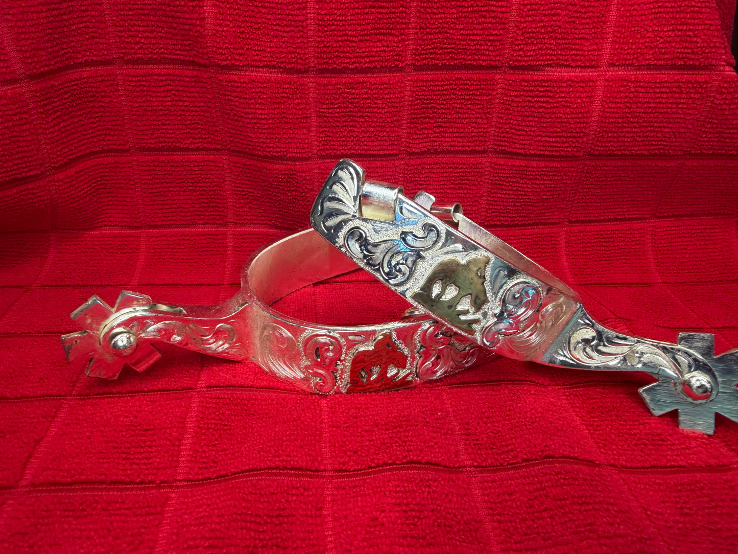 Sterling Sliver Overlay Spurs -Trail Horse-