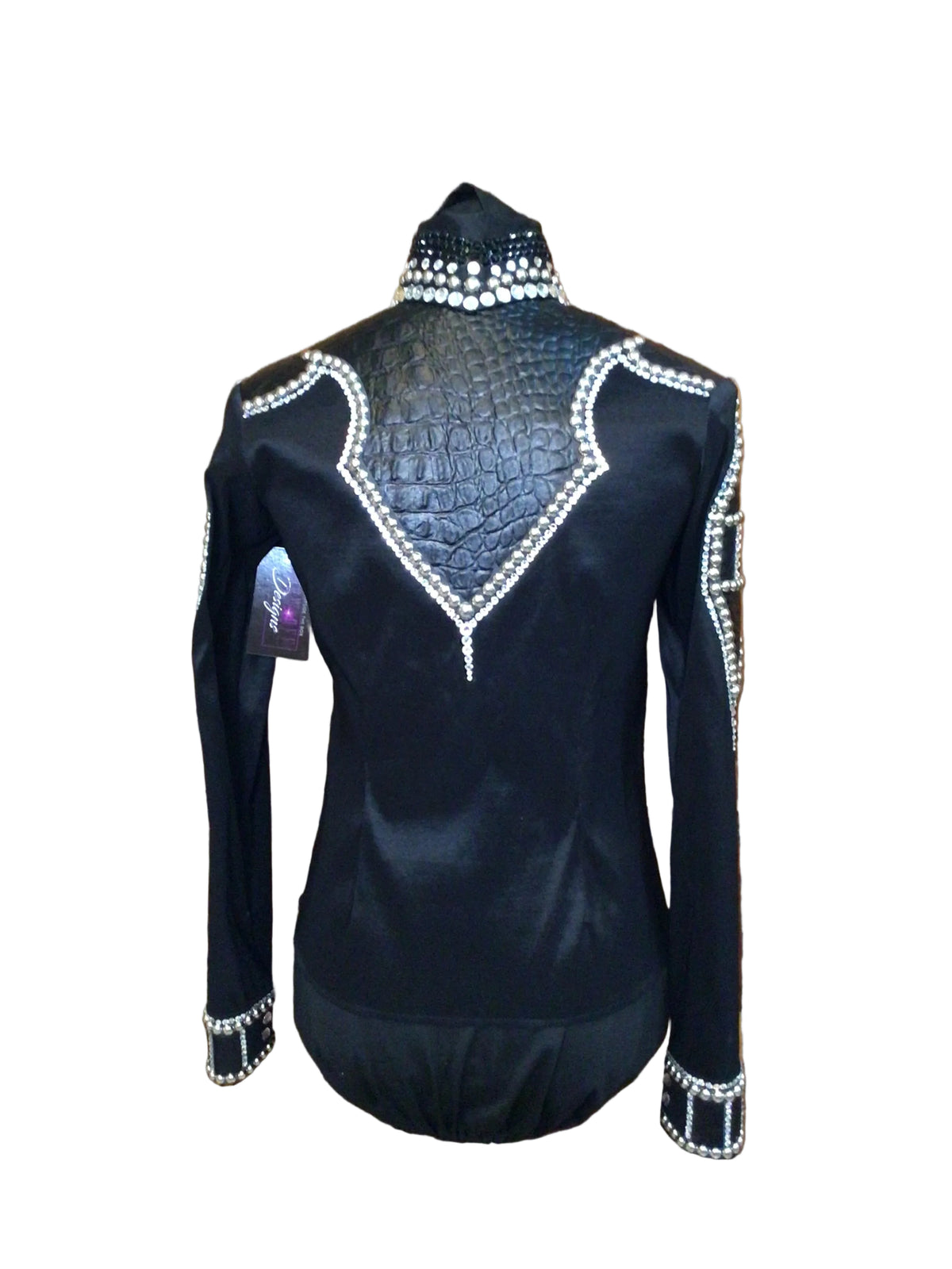 XS Black Stretch Taffeta Day Shirt with Black Leopard Print Details