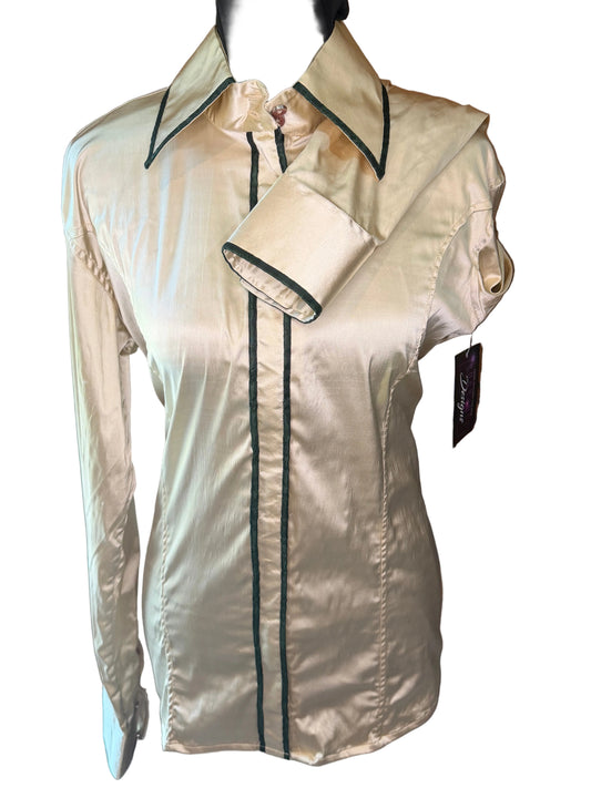 **Bust 38** Western Stretch Satin Shirt **Hidden Zipper Front** Gold/Deep Hunter Green