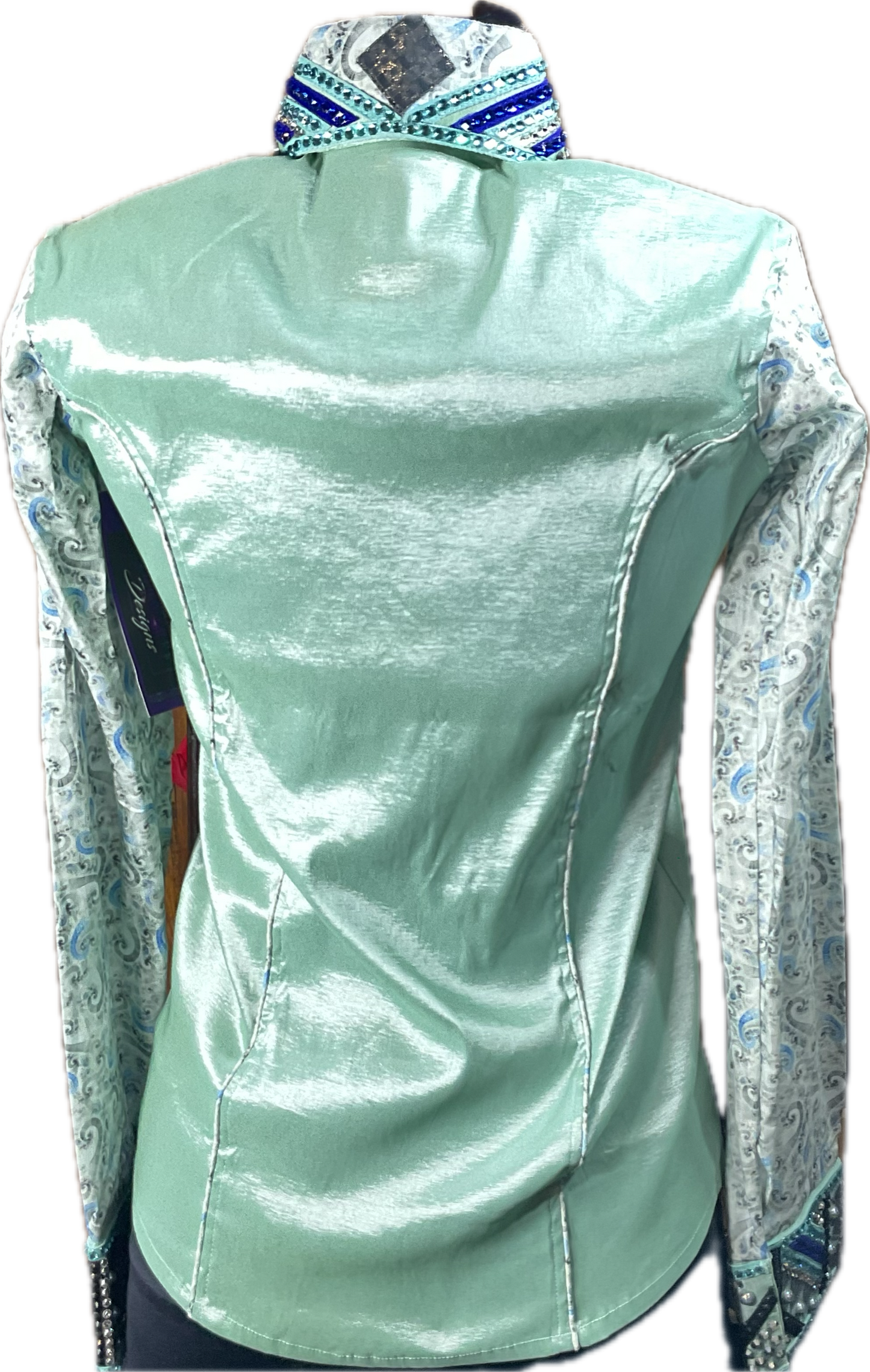 Small Stretch Taffeta light blue with printed sleeves