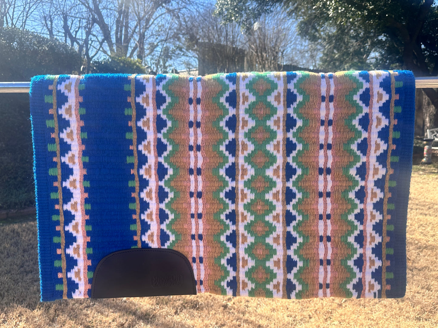 B157 Oversized Saddle Blanket bright royal blue, matte metallic rose gold, white, soft green, indian tan