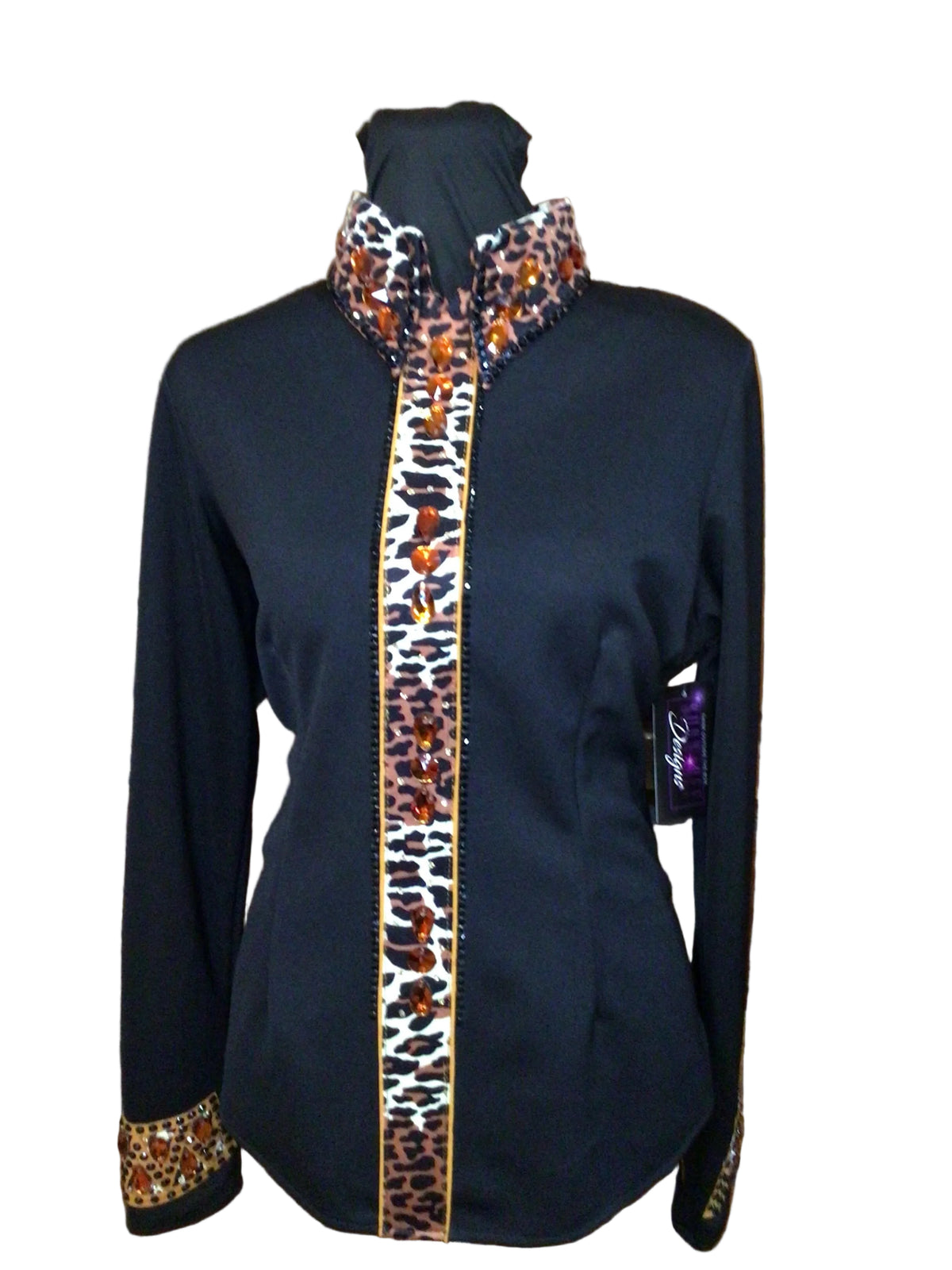 Large Black Cotton Shirt with Leopard And Gold Details