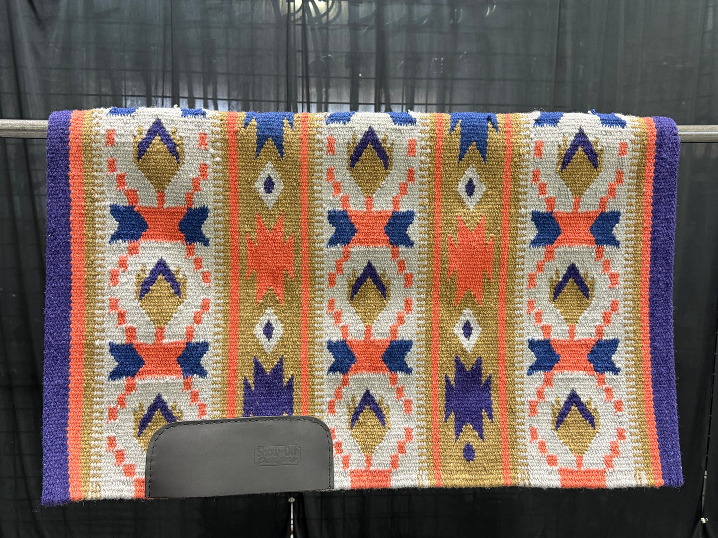 a103 Ranch Oversized Saddle Blanket Navy Blue, Coral, Raw Umber, Light Denim Blue