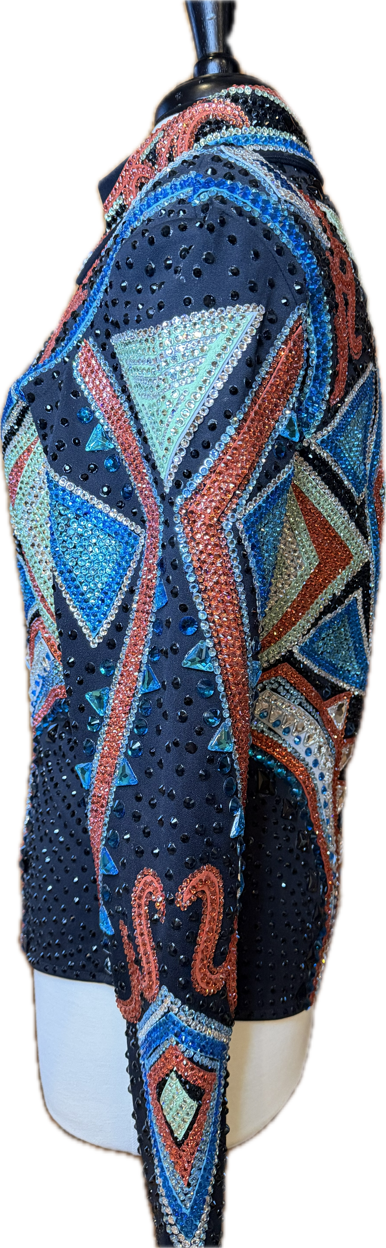 Large Black Showmanship Jacket with Coral, Mint and Aqua Accents